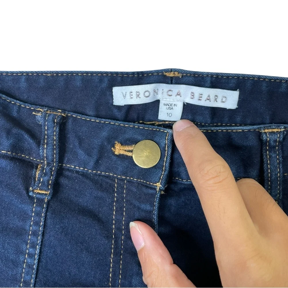 Veronica Beard Women 10 Denim Joggers Jeans Ankle Button Blue Stretch Mid Rise